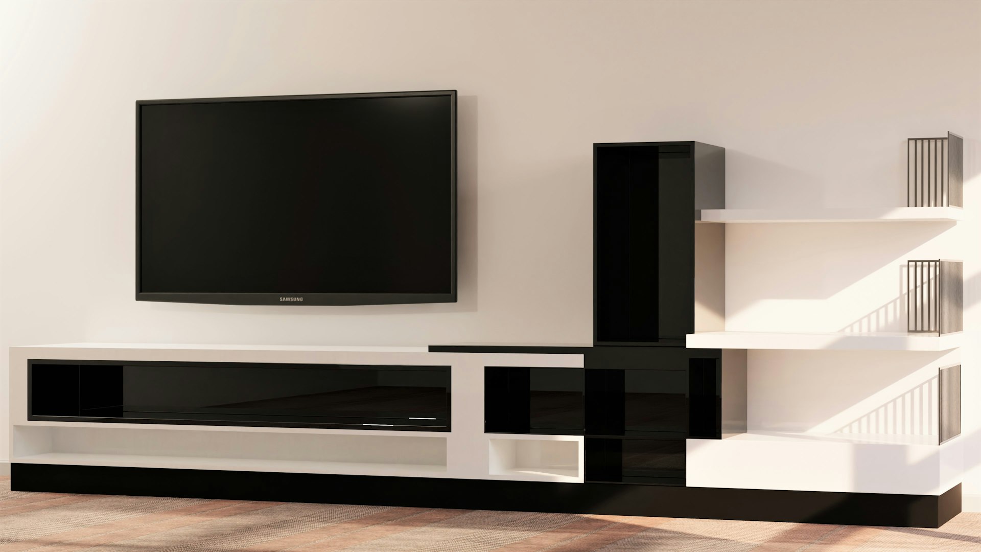 a flat screen tv mounted to the side of a wall